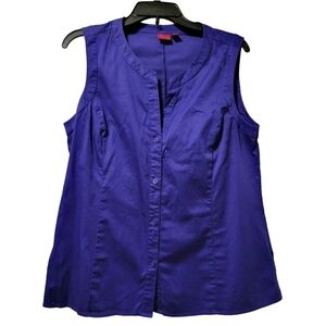 212 Collection Bright Royal Blue Sleeveless V-neck Button Down Blouse Sz Large